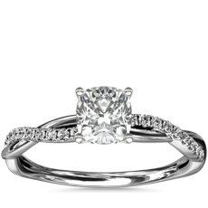 14k 白金小巧扭纹钻石订婚戒指（1/10 克拉总重量）